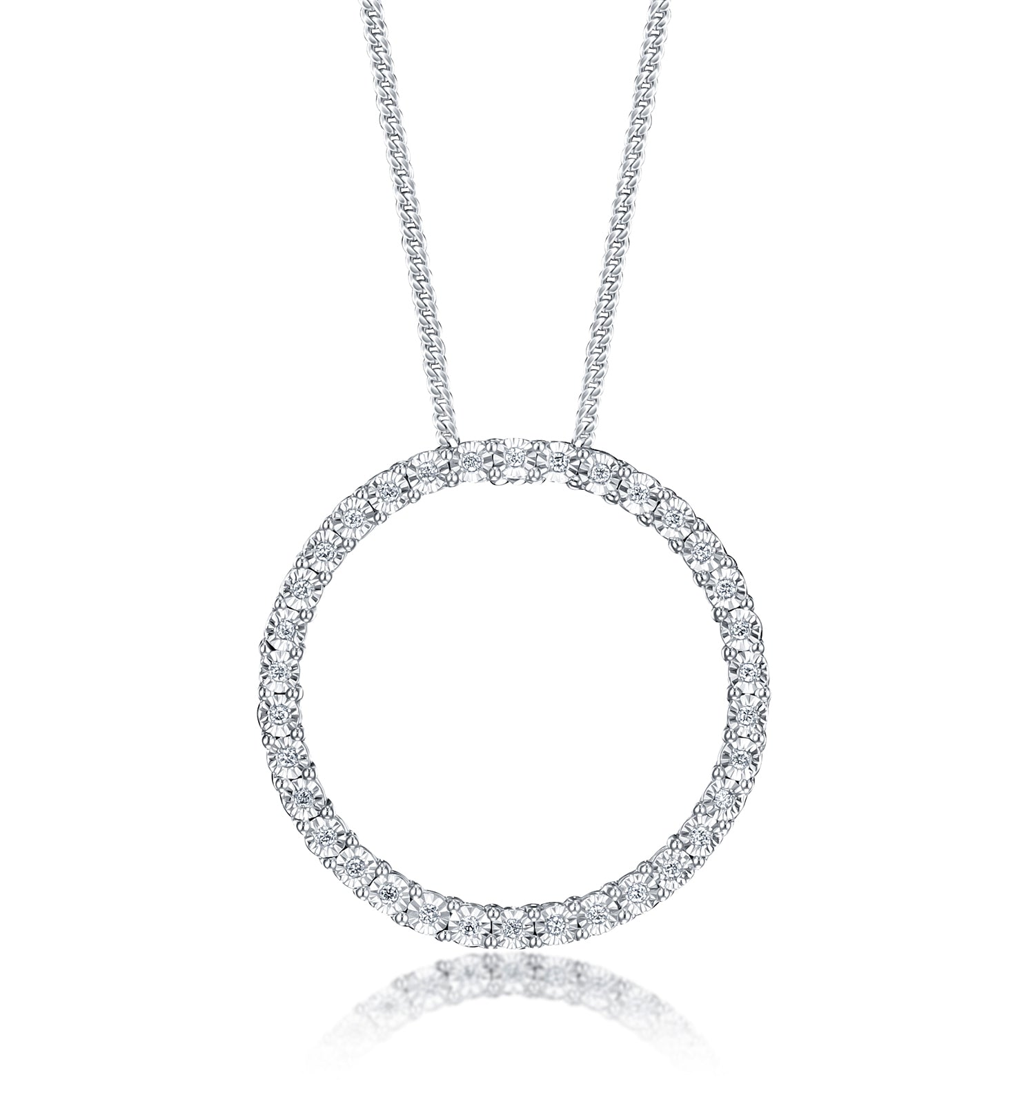 Circle Necklace Lab Diamond Pendant 0.10ct Set in 925 Silver